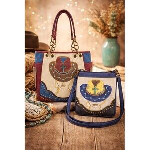 Cowgirl Hat Turquoise Cross  Western Conceal Carry Tote & Crossbody Handbag